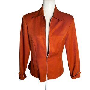 Vintage 70s Casual Corner Zip Up Blazer Jacket Medium Burnt Orange Faux Pockets